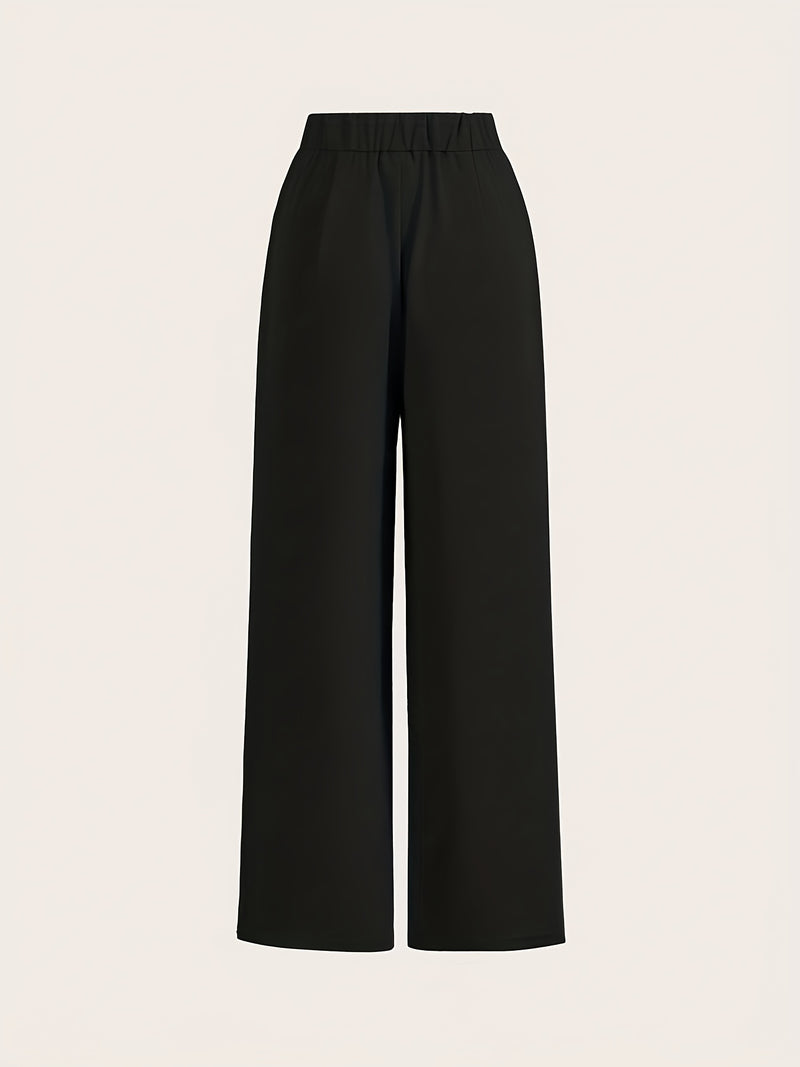 Women’s 3pcs Set Wide-Leg Pants, High-Waist with Double Buttons.