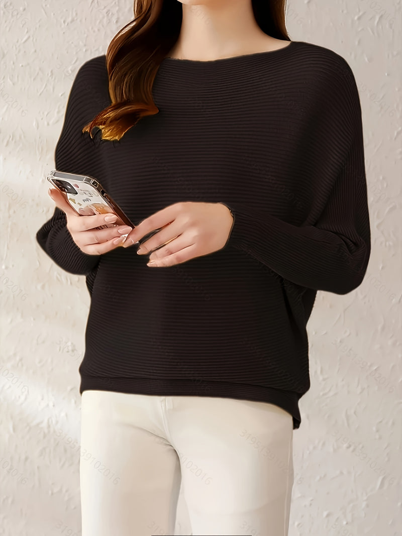 Women's Loose Batwing Sleeve Sweater, Casual Elegant Long Sleeve Top.