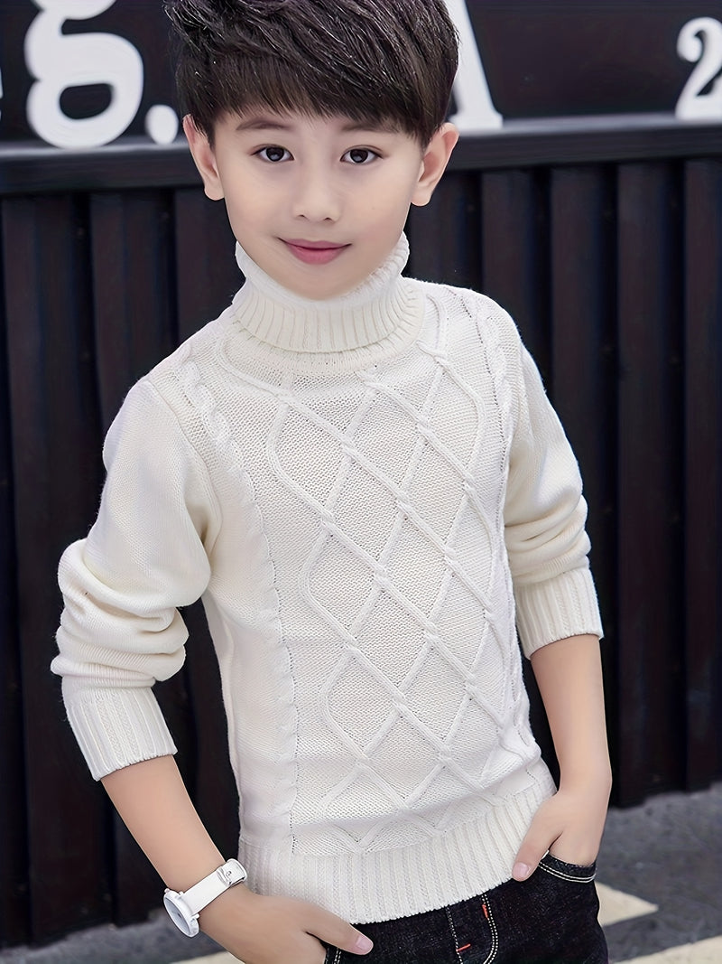 Kids High Neck Sweater for Boys and Girls, Solid Color Knitwear.