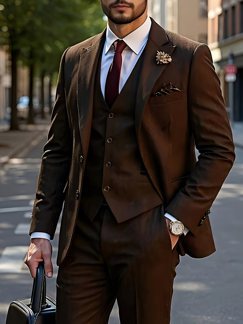 Men's 3pcs Premium Suit: Jacket, Vest, and Trousers Elegant Formal Wear.