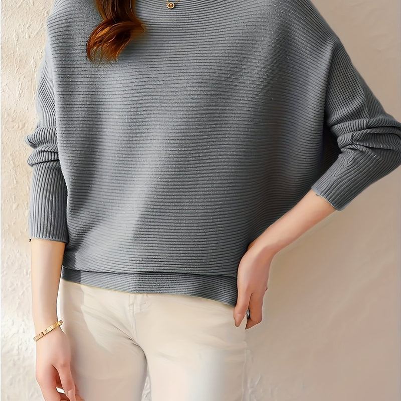Women's Loose Batwing Sleeve Sweater, Casual Elegant Long Sleeve Top.