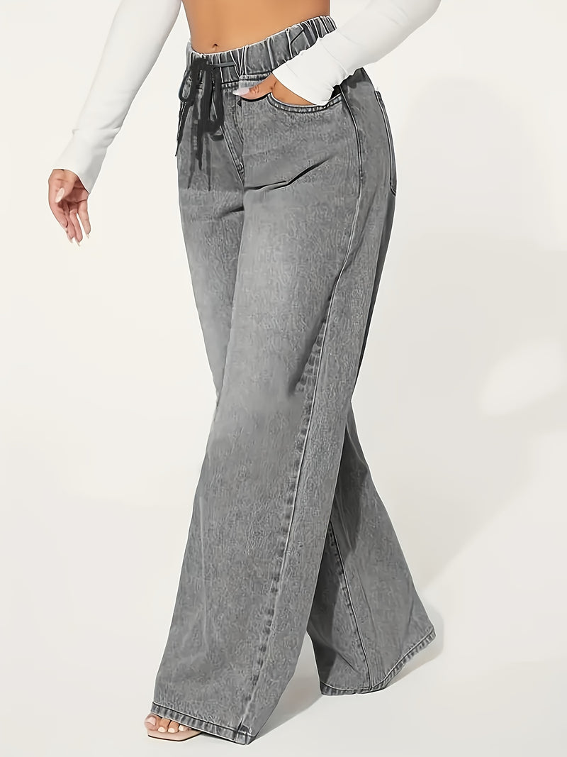 Women’s Drawstring Waist 25AW Elastic Waist Wide-Leg Jeans.