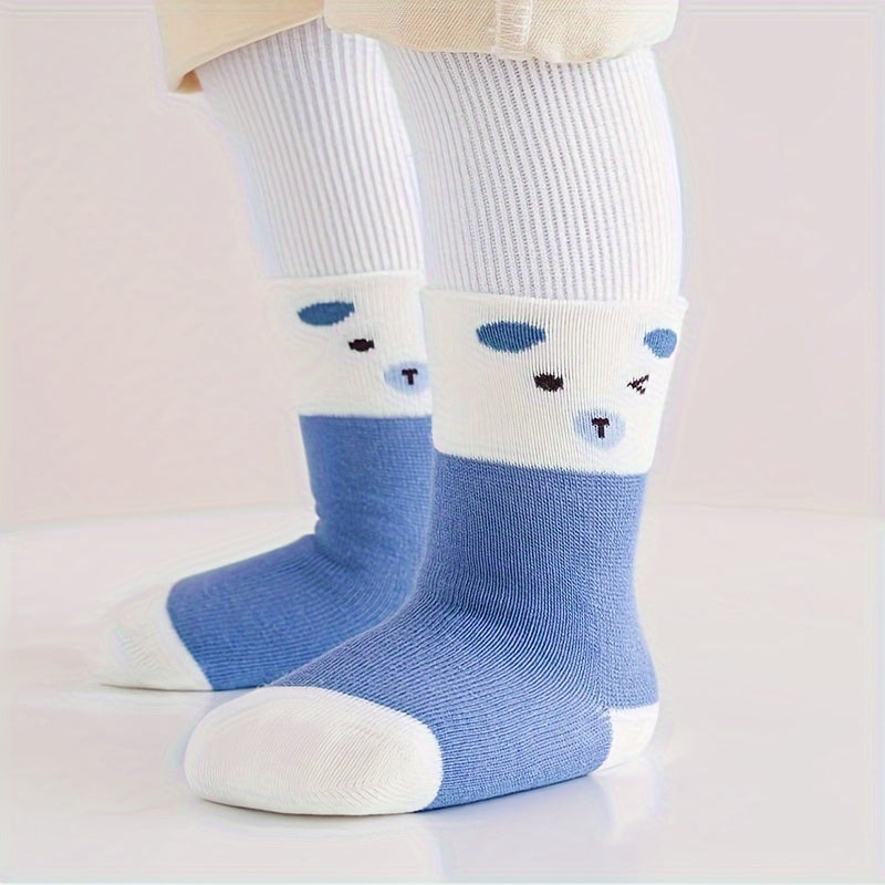 Y03-Blue Bear-4 Pairs of Baby Socks for Spring, Autumn, And Winter.