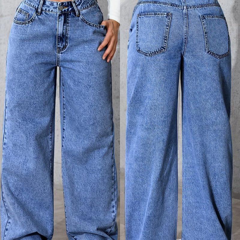Women's High-Waisted Minimalist Versatile Vintage Wide-Leg Jeans.