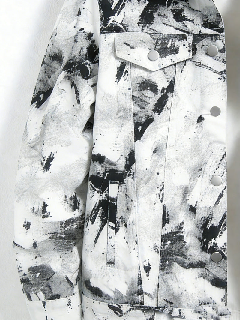 Men's Splatter Print Denim Set - Black and White Splatter Print.