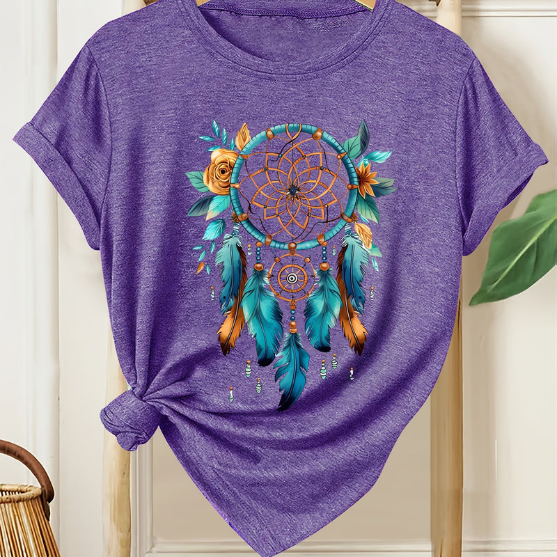 Women's Bohemian Dreamcatcher Floral Print T-Shirt.