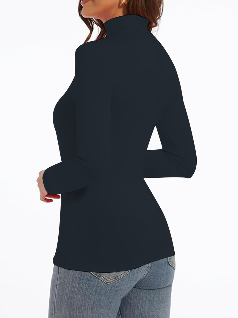 Women's High Collar T-Shirt Autumn And Winter Fleece Lining Warm Long-Sleeved.