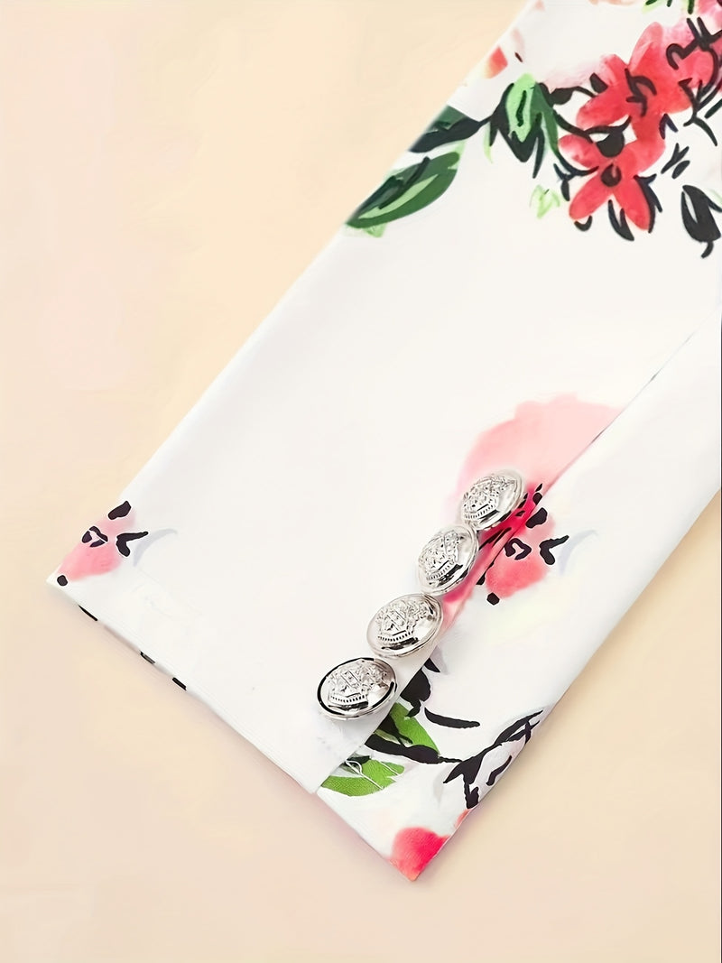 Women's Elegant Floral Print Blazer & Skirt Set.