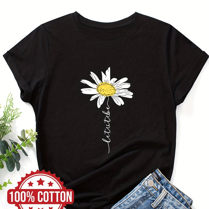Women's Daisy Flower Print T-Shirt.