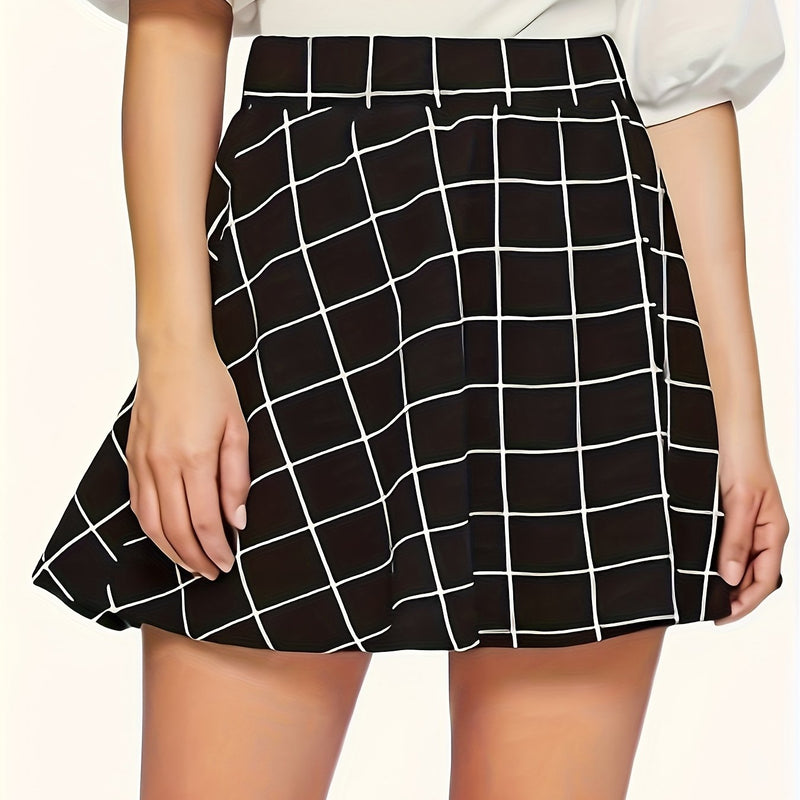 Women's Elegant Plaid A-Line Half-Skirt - Short Summer Dress.