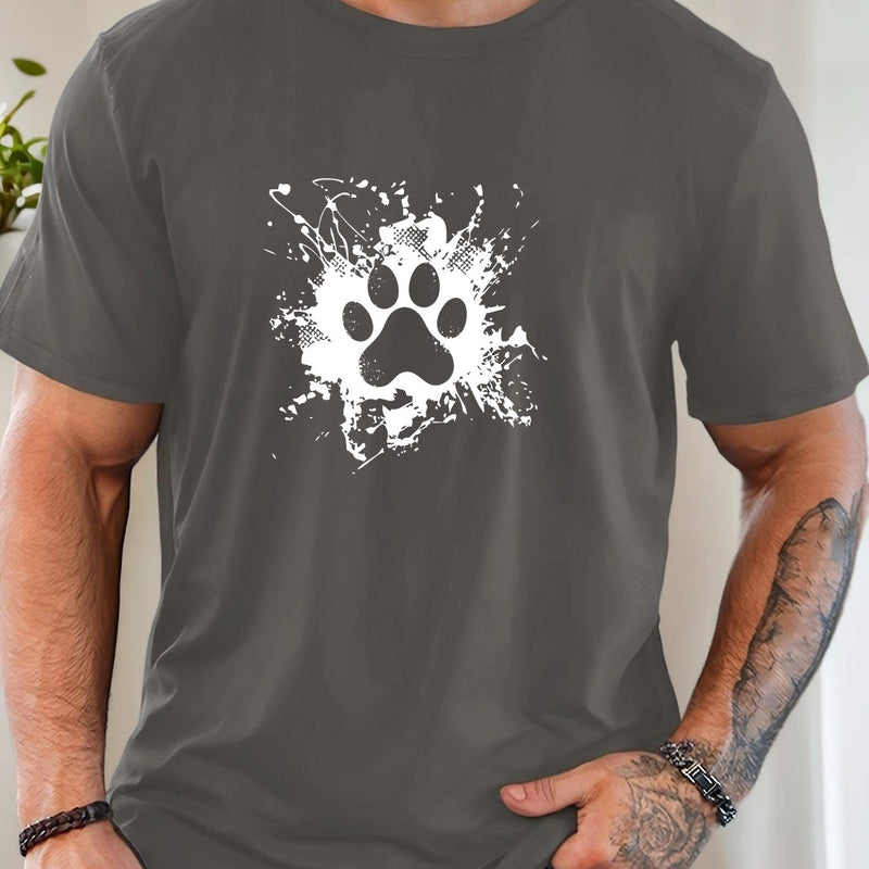 Men's Casual Summer T-Shirt with Paw Print Design.