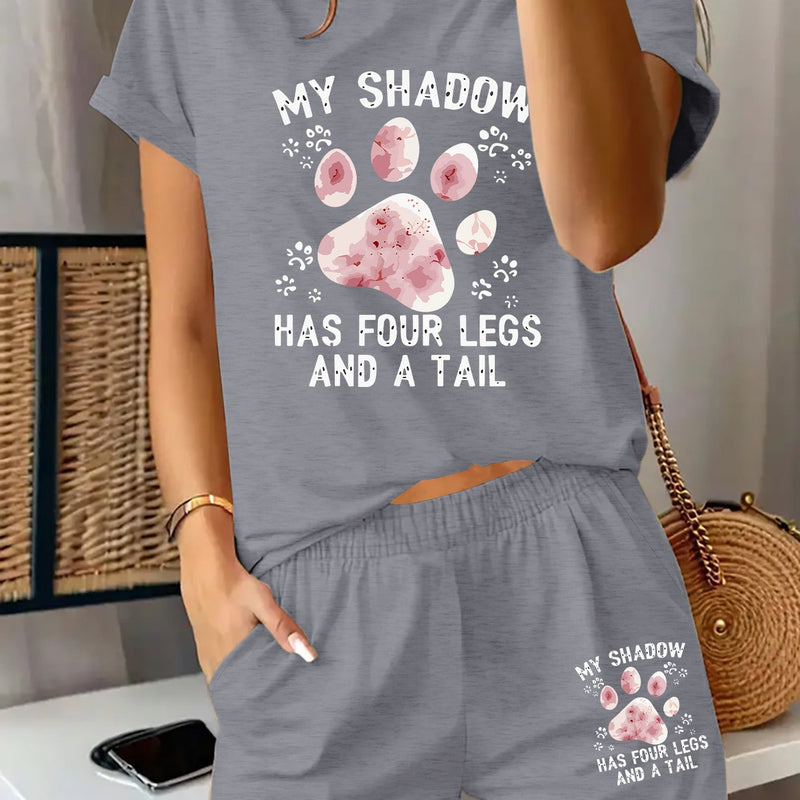 Women’s Graphic Print Two Piece Set, Short Sleeve T-shirt & Shorts.