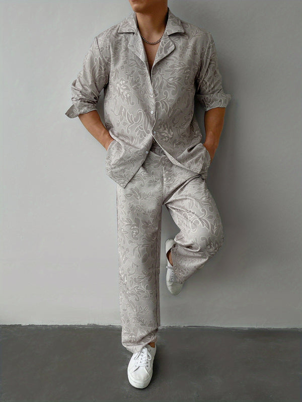 Men's Shirt Set, Casual Style, Comfortable Long-Sleeve Shirt And Pants Outfit.