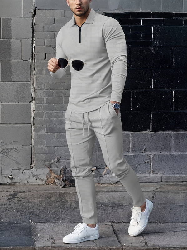 Trendy collar! Men's sports suit zipper design, preferred for daily outings.