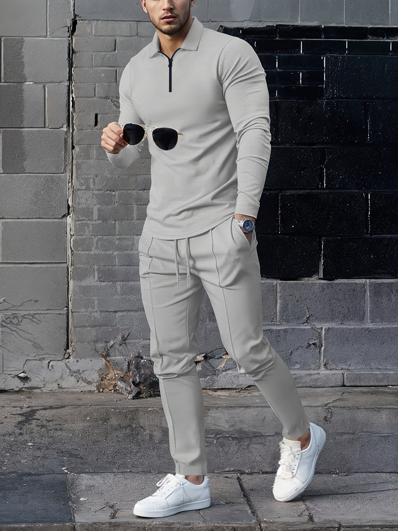 Trendy collar! Men's sports suit zipper design, preferred for daily outings.