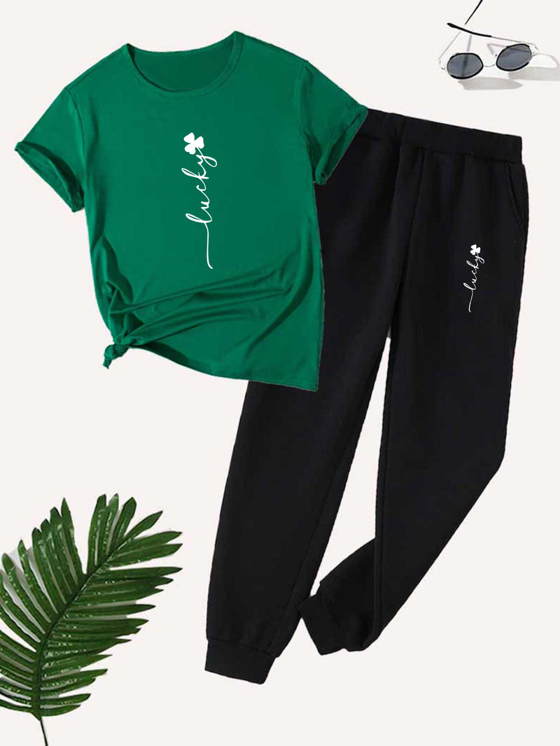 Women’s Two-Piece Set, Short-Sleeved T-Shirt Top And Casual Pants Bottom.