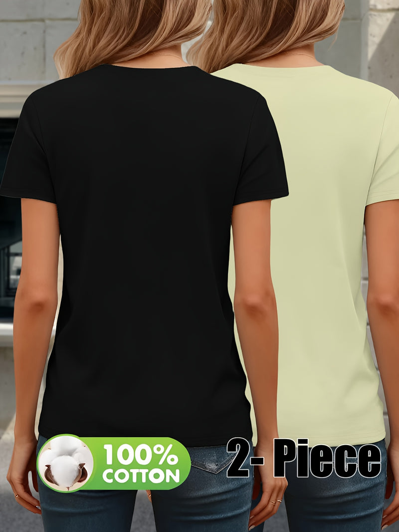 Women’s Fashion Solid Color Short Sleeve T-Shirt Two-Pack.