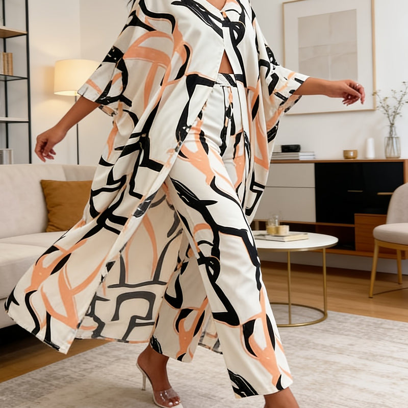 Women’s Elegant And Stylish Printed Two-Piece Pants Set.