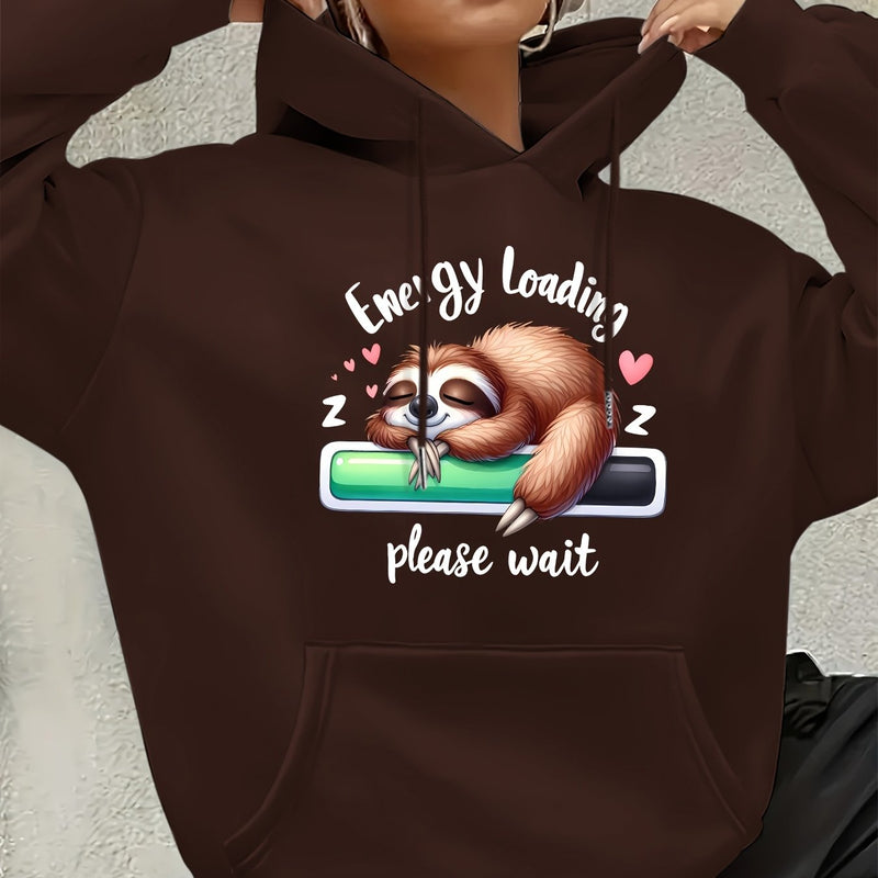 Women's Cute Sloth & Letter Print Hoodie.