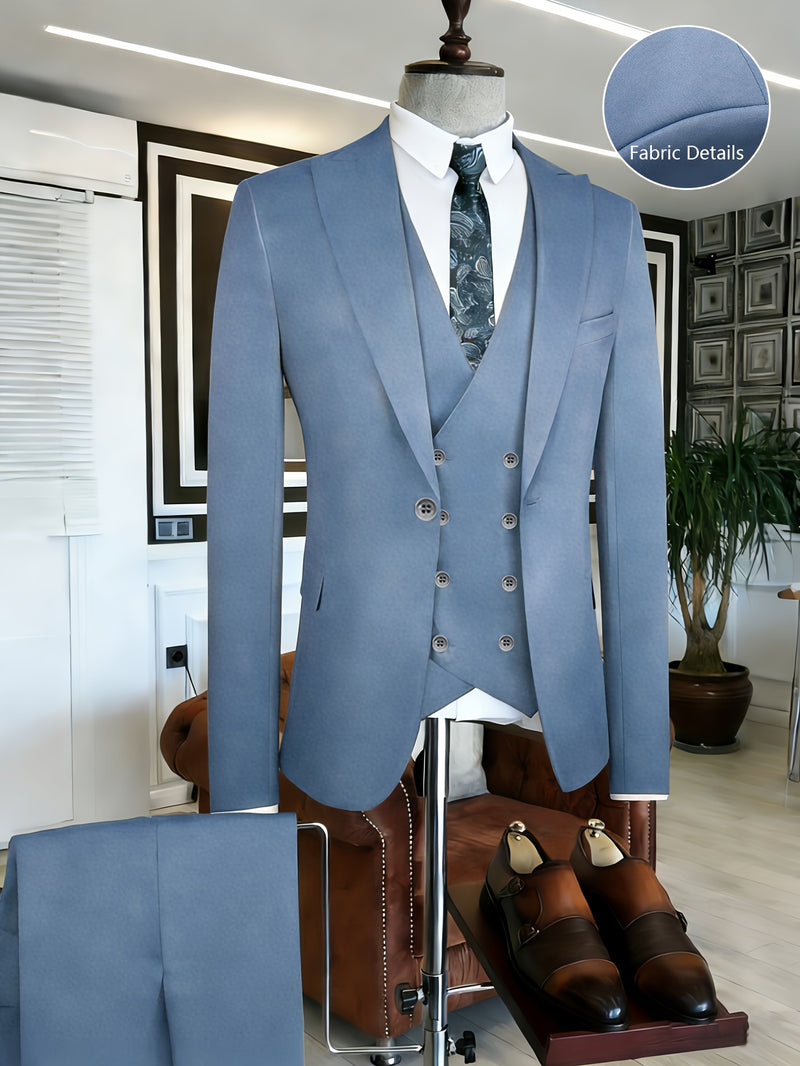 3pcs Men's Classic Solid Color Suit Set.
