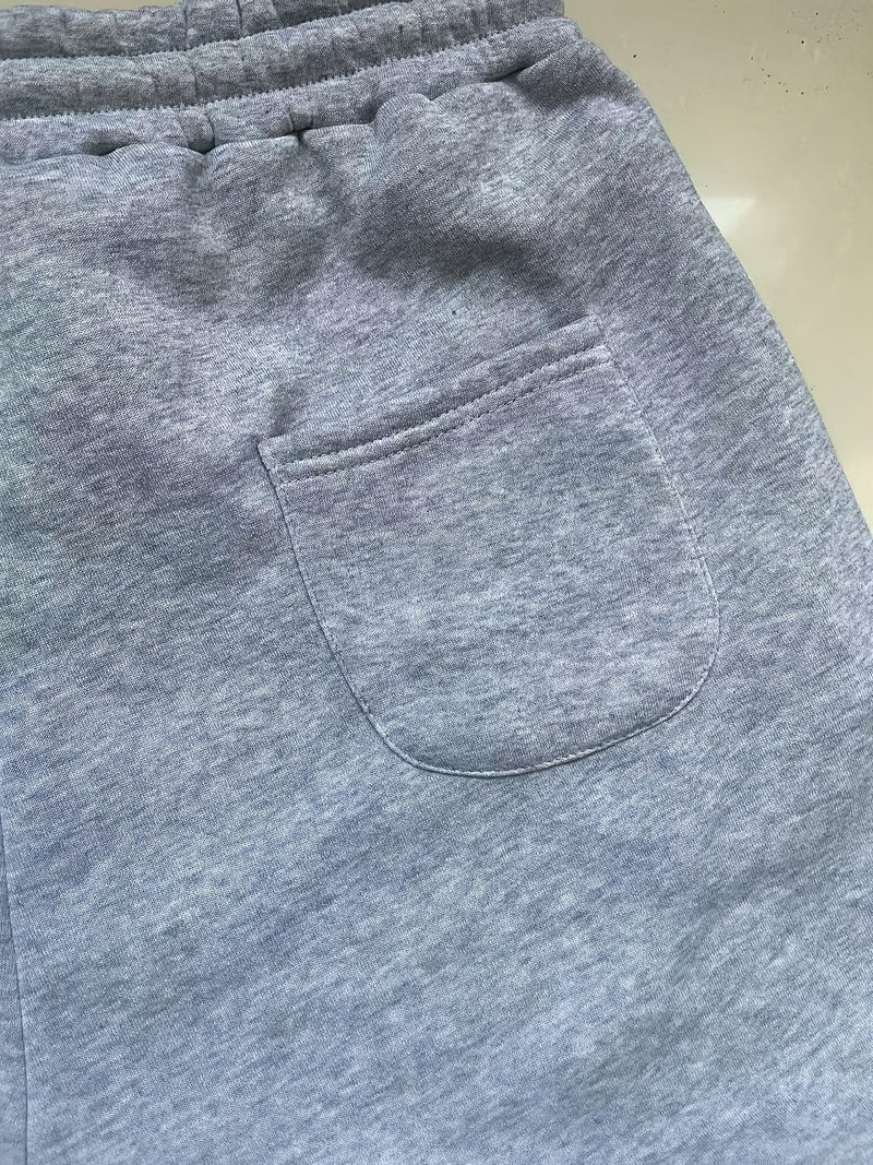 Men's Solid Color Loose Sports Pants, Micro Elastic Warm Thick Casual Pants.