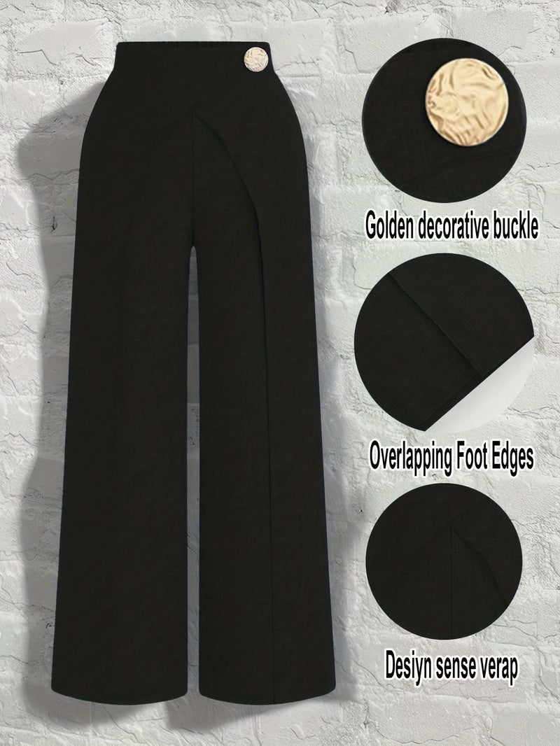 Women's Elegant Metal Buckle Decorated Pants.