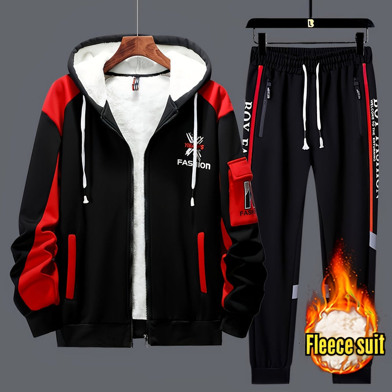 2pcs Men's -Lined Thickened Winter Jacket and Pants Set.