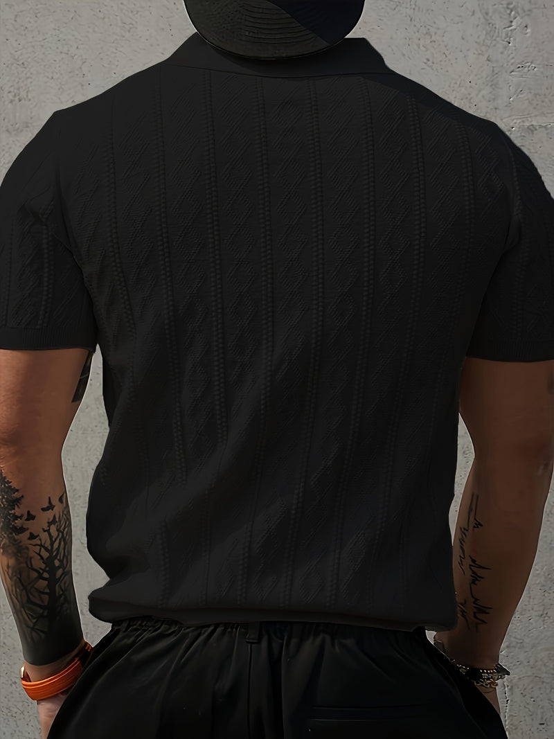 Men's Knit Casual T-Shirt, Fashionable Contrast Color Design.