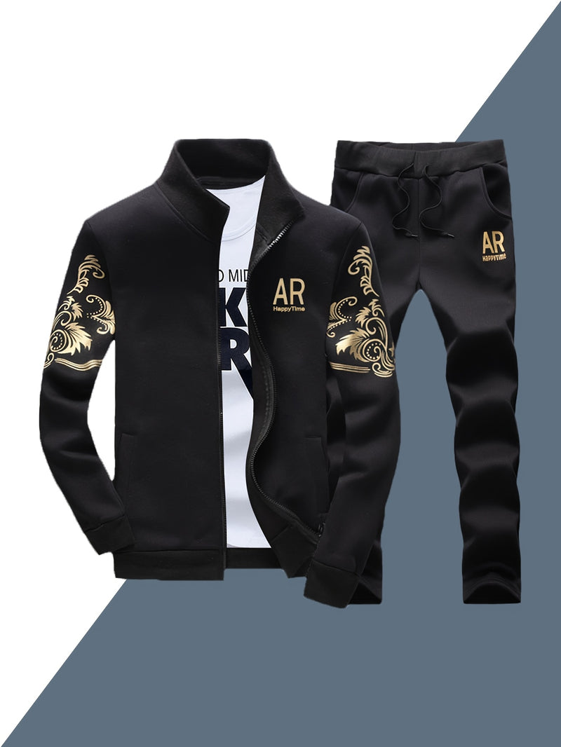 2pcs Men's Sportswear Set, Casual Athletic Outfit with Embroidered Design.
