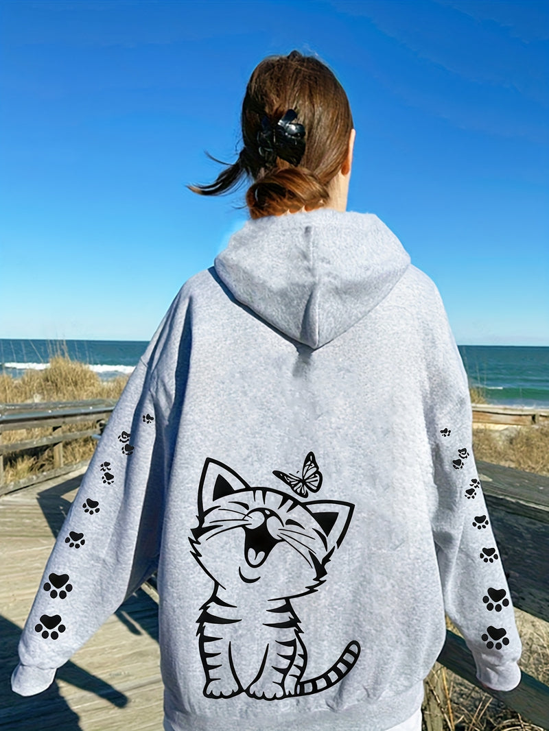 Women’s Kitten Butterfly Cat Paw Print Hoodie.
