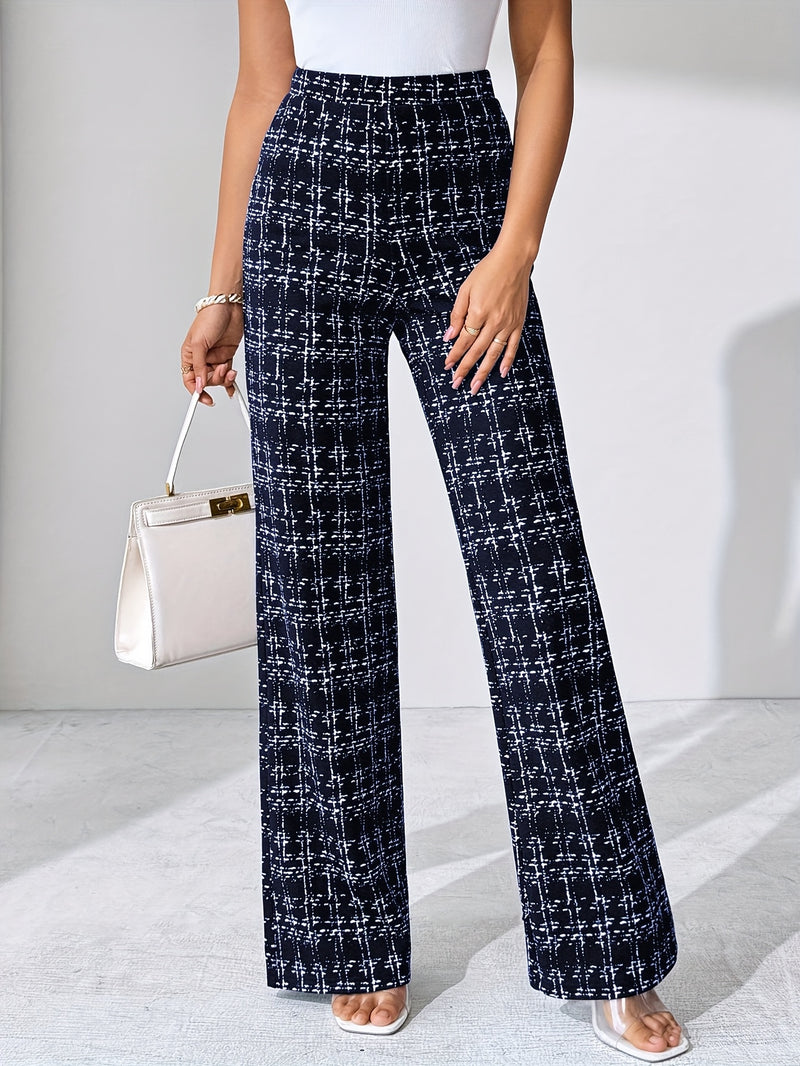 2pcs Casual Checkered Pattern, Straight-Leg Pants Set for All Occasions for Women.