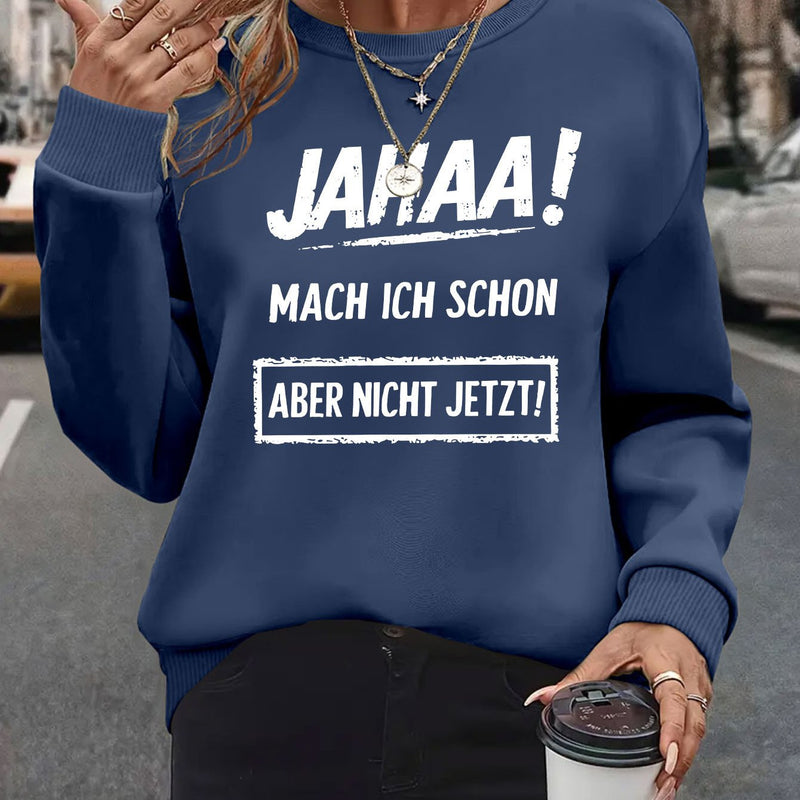 Plus Size, Women's Oversized German Text Print Sweatshirt.