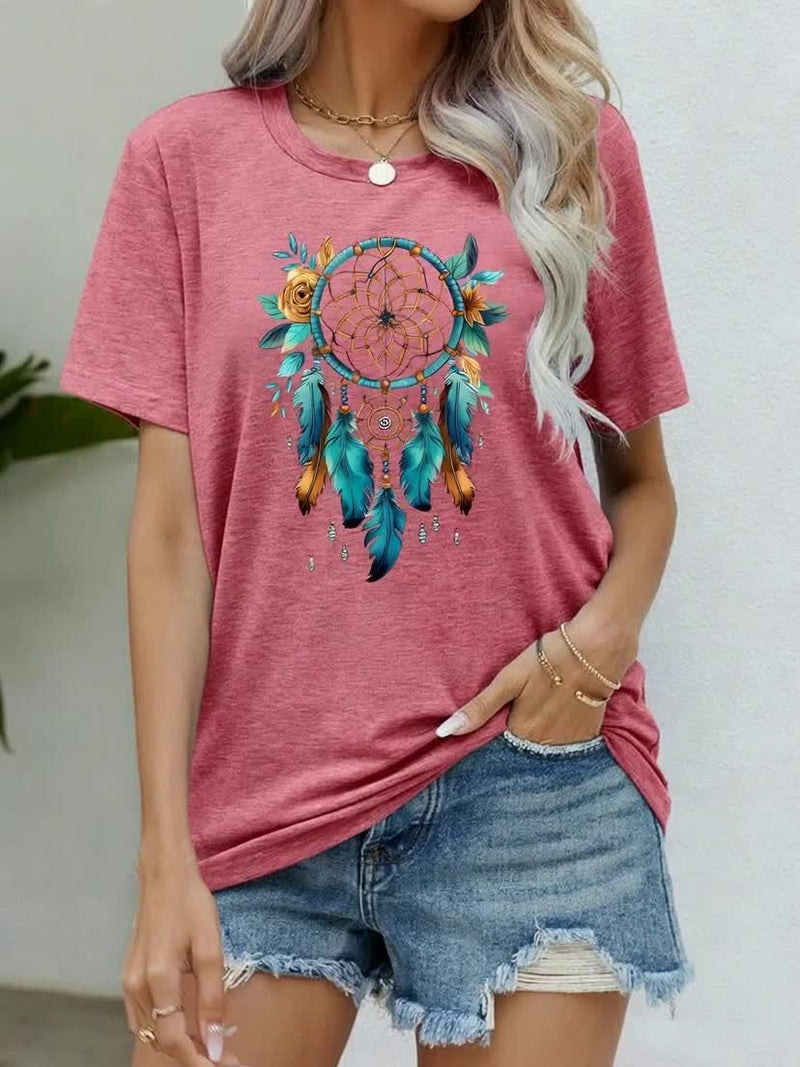 Women's Bohemian Dreamcatcher Floral Print T-Shirt.