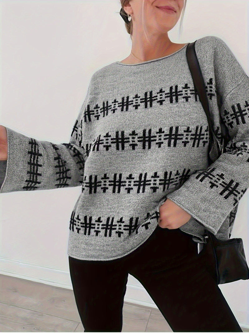 Women’s Fashionable Casual Letter Symbol Color-Blocking Loose Striped.