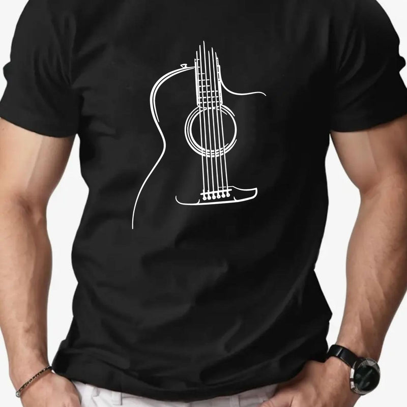 Men's Guitar Graphic Summer Casual Crew Neck Short Sleeve T-Shirt.