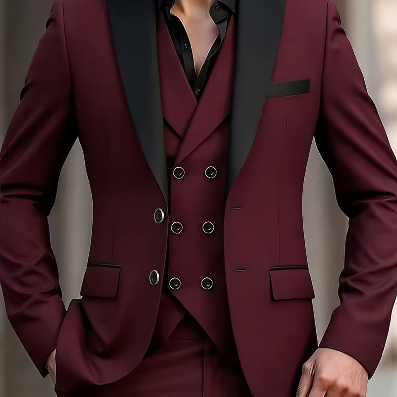 Men's Three-Piece Suit, Formal Business Attire Set, Includes Jacket.