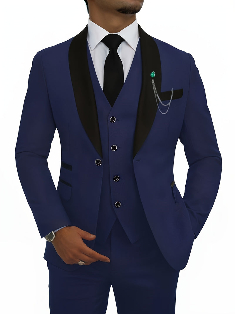 A Men'S Three-Piece Suit, Including a Blazer, Vest, And Trousers, High-Quality.