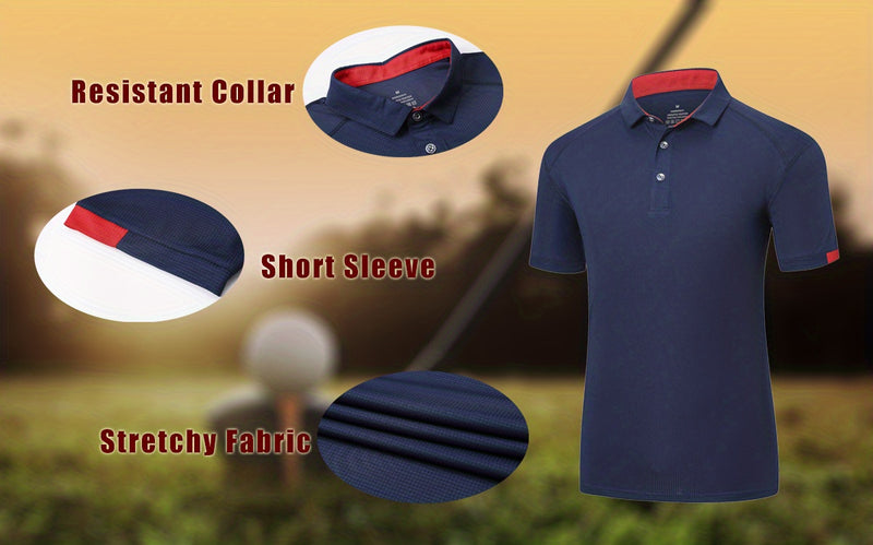3pcs Mens Shirts Short Sleeve Breathable Quick Dry Golf.