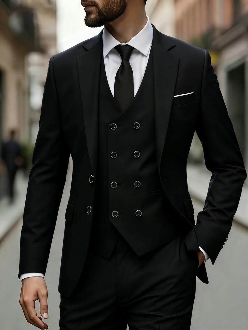 3pcs Men's Suit Set, All-Season Business Wedding Party, Suit Jacket,