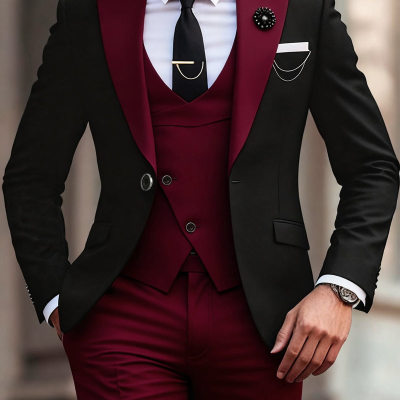 Men's 3pcs Suit Set, Blazer + Vest + Trousers.