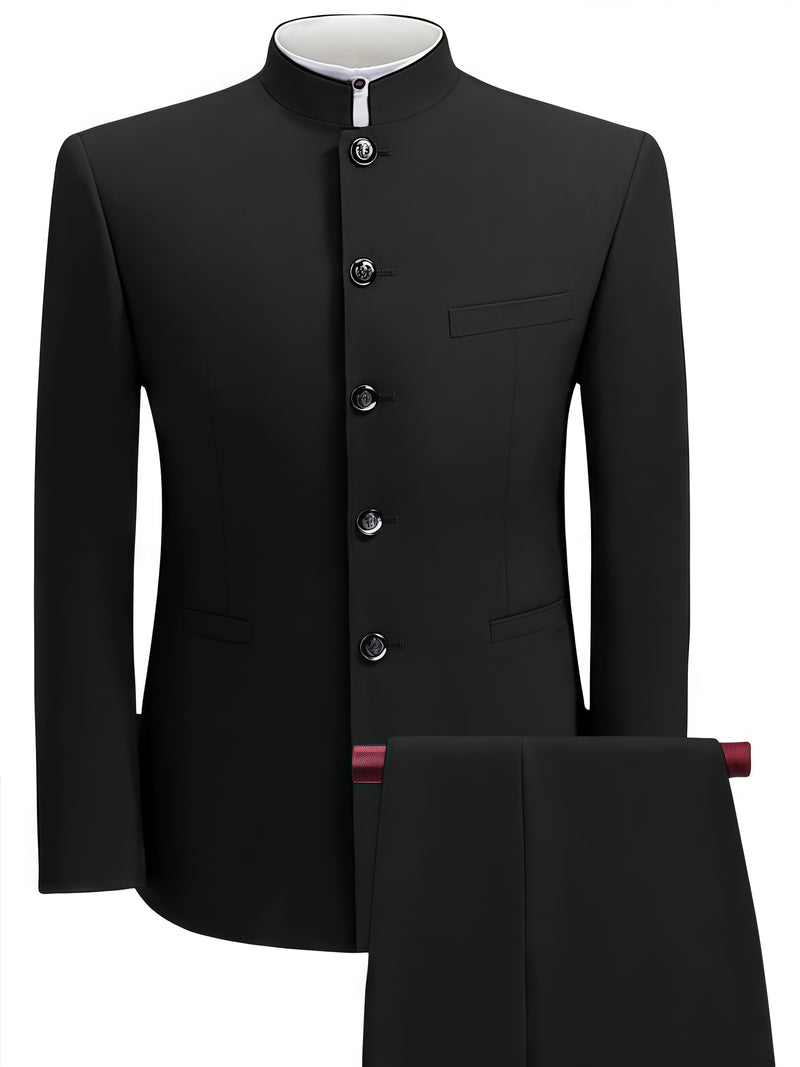 2pcs Men's Mao Suit Jacket and Trousers Set for Banquet and Business.
