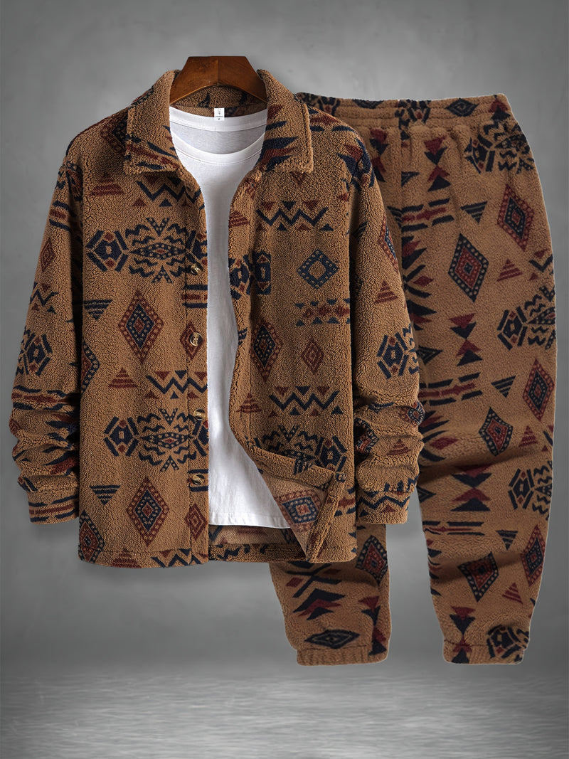 Men's Winter Set: Bohemian Pattern Warm Turn- Collar.