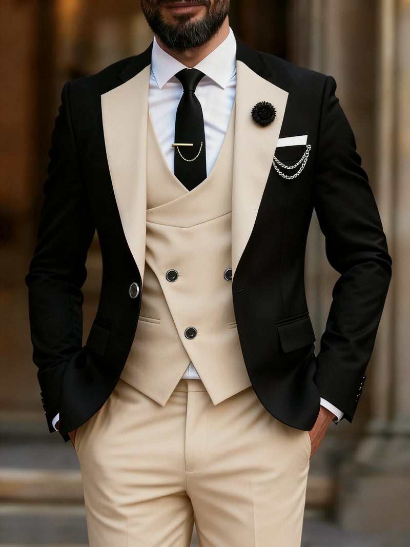 Men's 3pcs Suit Set: Jacket + Vest + Trousers.