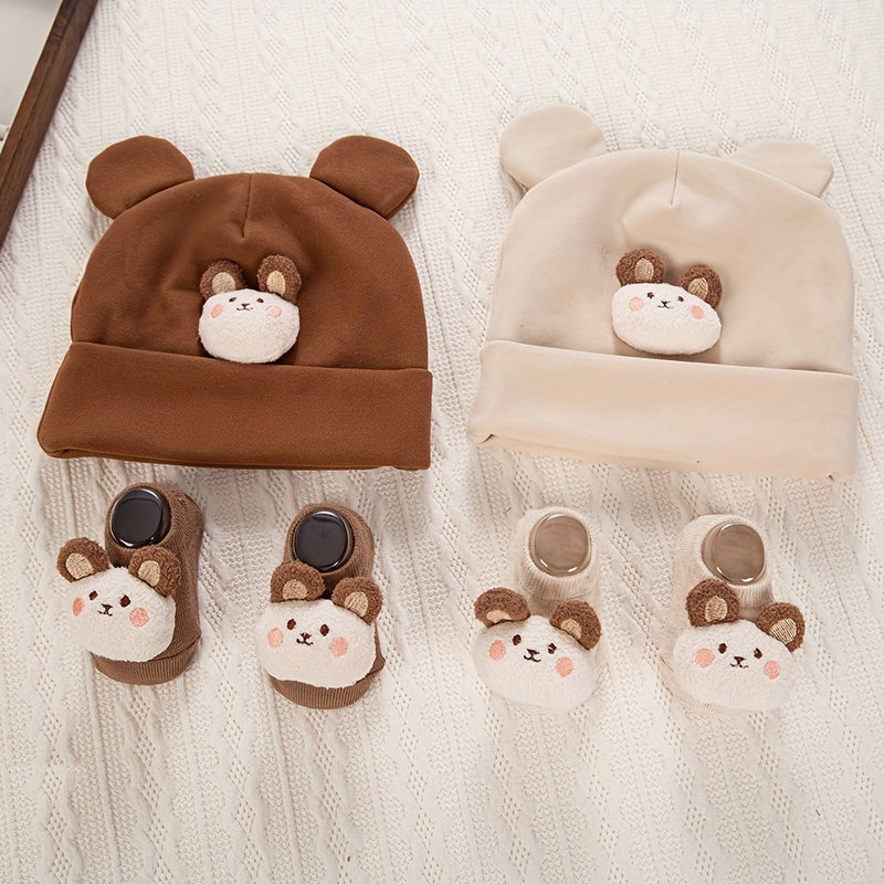 2pcs/Set Autumn Winter Cute Bear Indian Hat + Knitted Short Socks Set Baby.