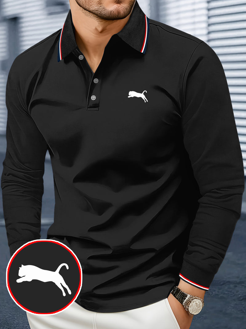 Men's Outdoor Golf and Equestrian Lapel Polo Shirt, Long Sleeve.
