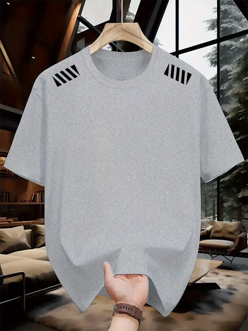 1pc Striped Print Men's Crew Neck Short Sleeve T-Shirt.