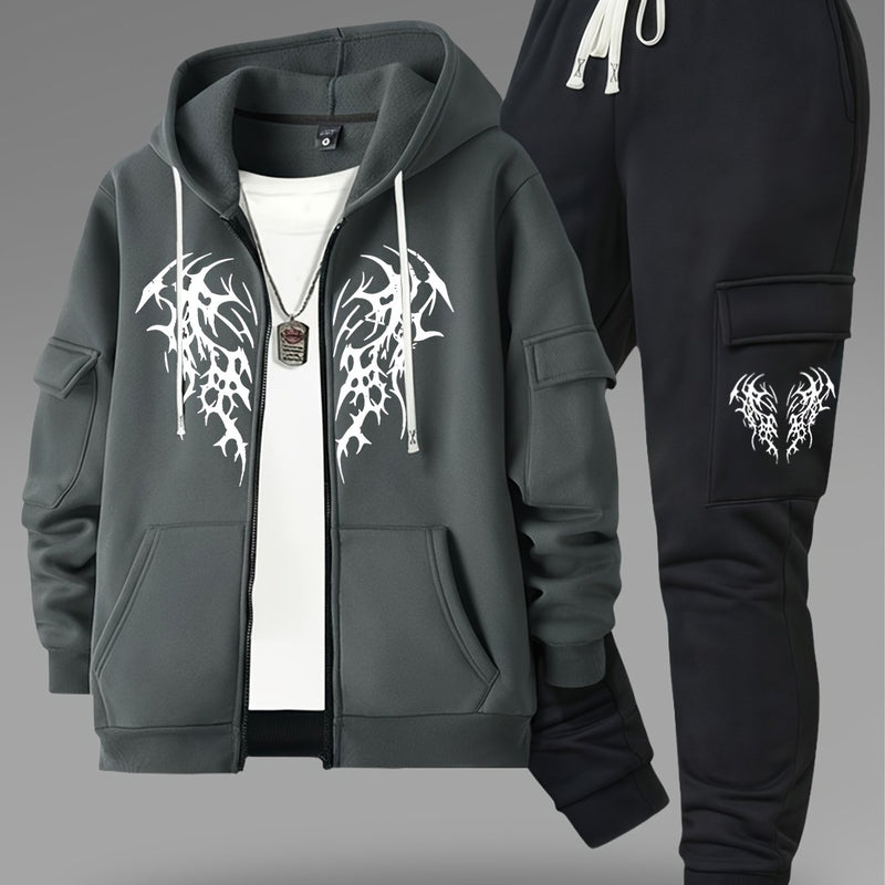 Men’s New Trendy Fashion Zip-Up Hoodie and Loose Cargo Pants.