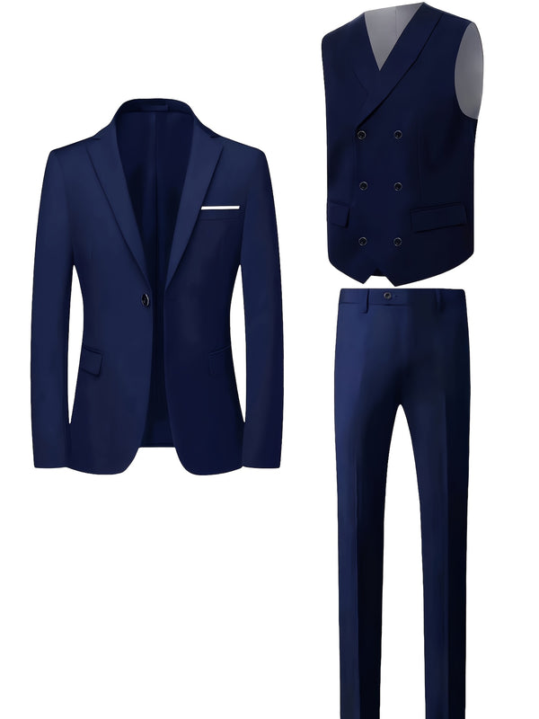 Men's 3pcs Suit Set: Jacket + Vest + Pants, Business Casual.