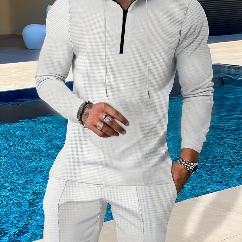 Men's Casual Sports Set Hooded Zipper Design.