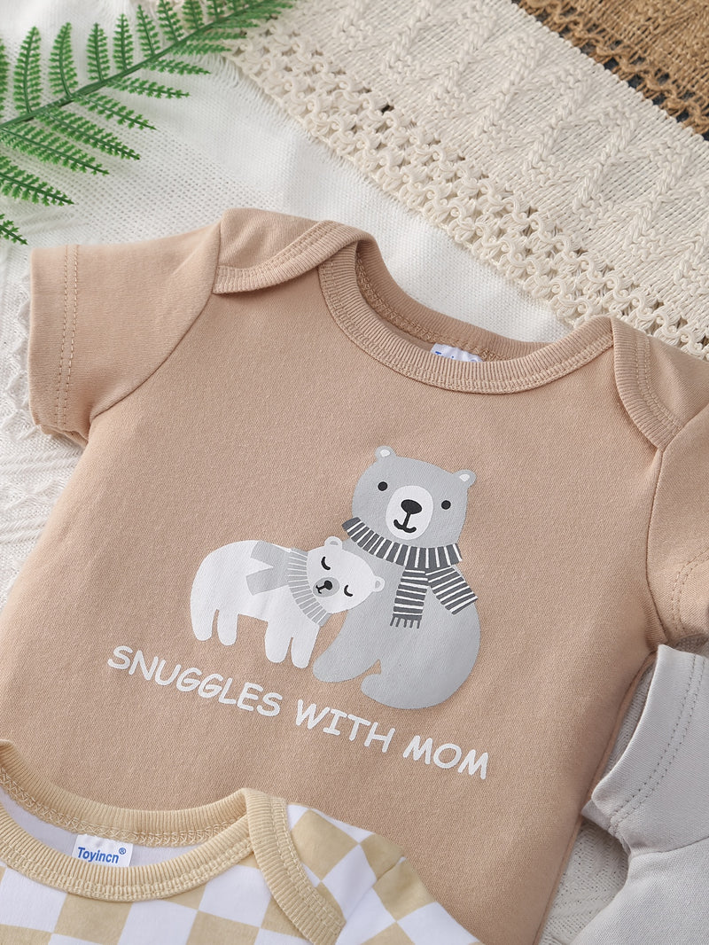 Newborn Unisex Triangle Romper Crawling Outfit, Cute Style 5pcs Set.